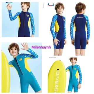  Đồ bơi giữ nhiệt tay dài quần ngắn in hình con vịt dày 2.5mm Dive & Sail cho bé trai M155735K màu xanh biển xanh đậm 