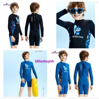 Đồ bơi giữ nhiệt tay dài quần ngắn dây kéo phía sau  2.5mm Dive & Sail cho bé trai M155797K  2 màu xanh đen 