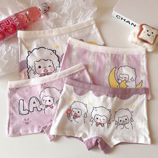 Combo 4 quần chíp đùi cho bé gái họa tiết cừu tím, quần lót tam giác cotton thoáng mát co giãn