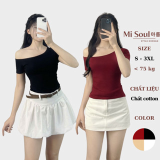 Áo Lệch Vai Cộc Tay Nữ Chất Liệu Thun Cotton Co Giãn BigSize, Áo Thun Nữ Lệch Vai Misoul 395