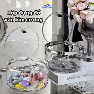 Hộp đựng đồ trong suốt vân kim cương có nắp bấm, Hộp đựng kẹp tóc trang sức phụ kiện đa năng