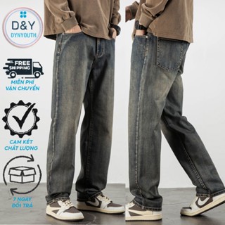 Quần ống rộng jean nam baggy dáng suông DYNYOUTH wash màu trẻ trung cá tính