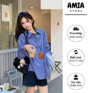 Áo sơ mi kẻ ô vuông dài tay form rộng phong cách trẻ trung dễ phối đồ amiastore