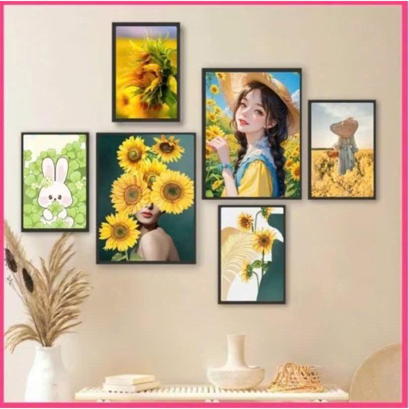 Bộ 6 formex dán tường chủ đề hoa hướng dương - tranh formex decor phòng C2