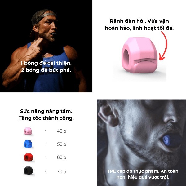 Bóng Tập Cơ Hàm Jawzrsize - Xanh, Đỏ, Đen - Combo 3 bóng lộ trình Jaw Trainer chuẩn cho Nam