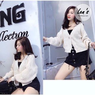 Áo khoác len dáng ngắn 1 nút len thừng