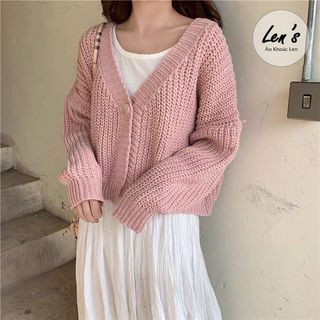 Áo khoác len dáng ngắn 1 nút len thừng