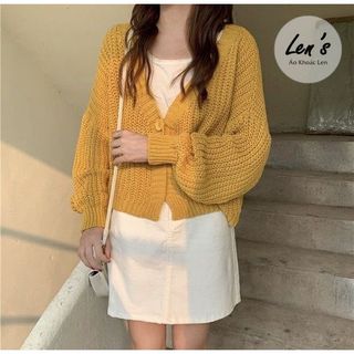 Áo khoác len dáng ngắn 1 nút len thừng