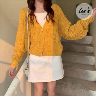 Áo khoác len dáng ngắn 1 nút len thừng