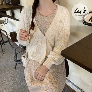 Áo khoác len dáng ngắn 1 nút len thừng