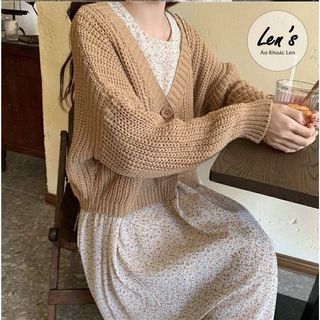 Áo khoác len dáng ngắn 1 nút len thừng