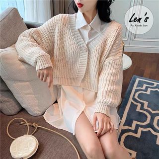Áo khoác len dáng ngắn 1 nút len thừng
