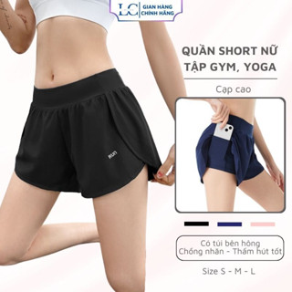 Quần Short Đùi Tập Gym Yoga LACORA Chạy Bộ 2 Lớp Có Túi Đựng Điện Thoại- QUAND02