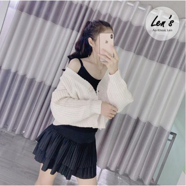 Áo khoác len dáng ngắn 1 nút len thừng
