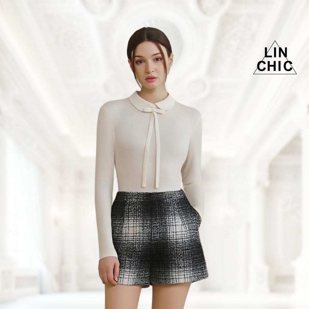 Áo len tăm giữ nhiệt tay dài cổ sen, áo kiểu nữ ôm body phối nơ tiểu thư Linchic A-AT6