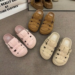 Dép sục nữ da lộn đế bánh mỳ, nhẹ phong cách Hàn Quốc. Dép slip-on nữ da lộn đan đế cao 5cm