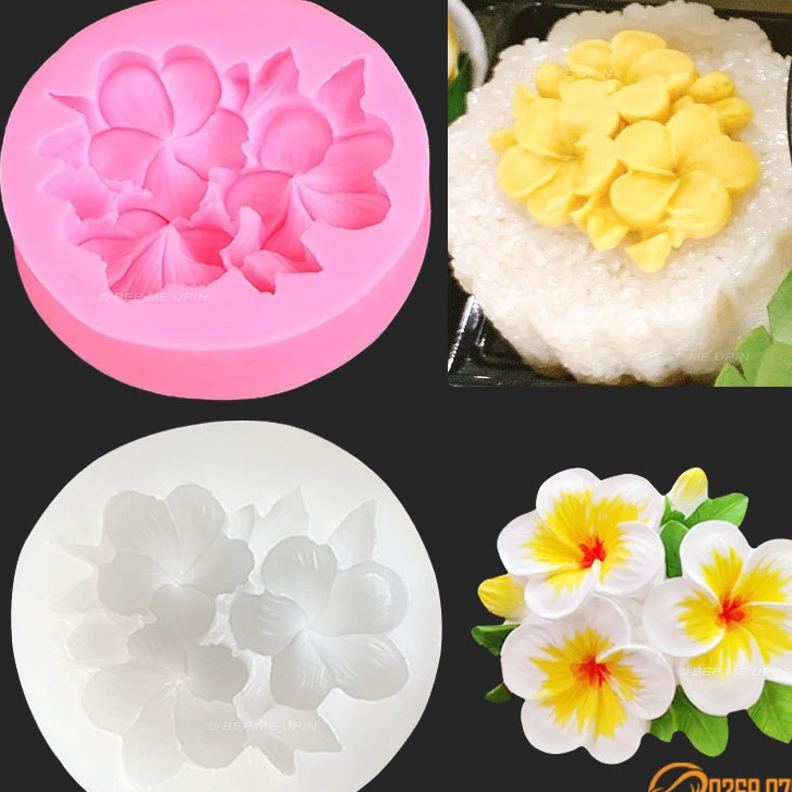 Khuôn silicon chùm 3 hoa đại chùm hoa sứ nhấn đậu làm thạch