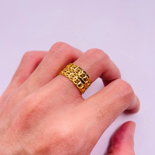  Nhẫn kim tiền đôi titan không gỉ màu vàng Nhẫn nữ kiểu dáng kim tiền chất liệu titan bền màu trangsucmoiluatuoi.RIN 