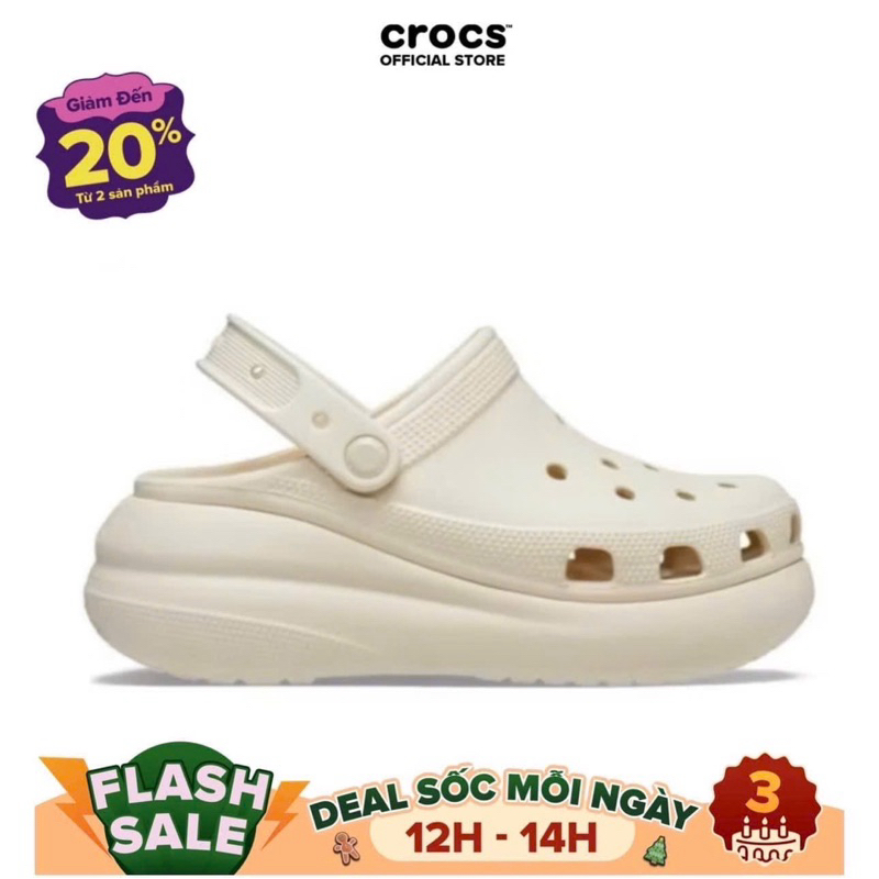 [ CHÍNH HÃNG ] GIÀY  SỤC CROCS GIÀY CLOG UNISEX CROCS CRUSH CLASSIC - BONE Giày Dép Đế Cao