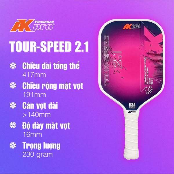 Vợt Pickleball TOUR-SPEED 2.1 T700, hàng nhập khẩu chính hãng