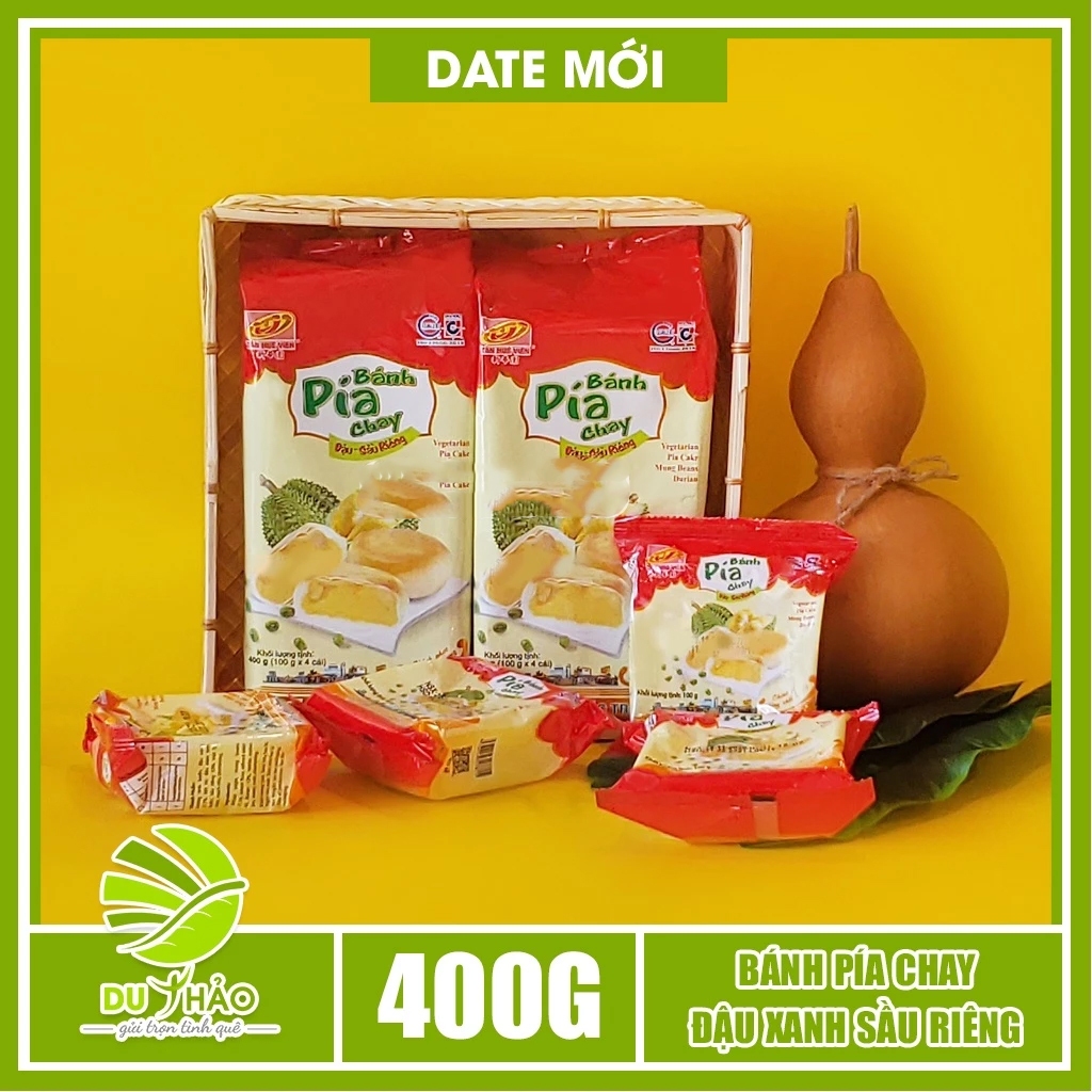 Bánh pía chay đậu xanh sầu riêng truyền thống Tân Huê Viên 400g, bánh pía không trứng Tân Huê Viên