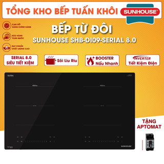 Bếp từ đôi sunhouse shb di09 serial 8.0 , nấu liu riu,booster nấu nhanh,inverter tiết kiệm