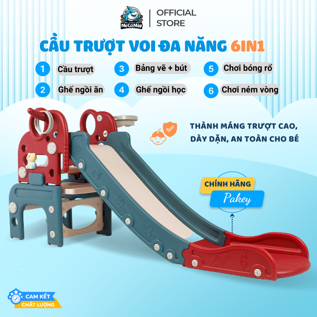 Cầu trượt cho bé PAKEY Hình Chú Voi Đa Năng 6 in 1 Hàng Cao Cấp, HÀNG SẴN KHO