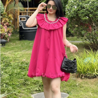 Váy babydoll TIRA MAMA VT450 váy thô dáng bồng cổ bèo đính đá lấp lánh tiểu thư mặc hè đi biển xinh