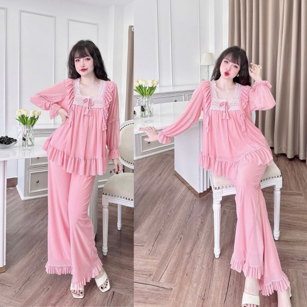 Đồ Ngủ Nữ Tiểu Thư Quần Dài, Đồ Ngủ Bigsize Lưới Thun 2 Lớp Mềm Mịn 70kg | BigBuy360 - bigbuy360.vn