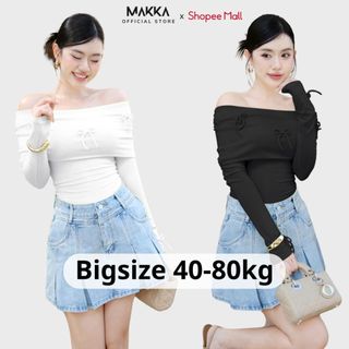  Áo thun nữ thiết kế MAKKA áo trễ vai dài tay đính nơ co giãn ôm body tôn dáng sang chảnh 3013 