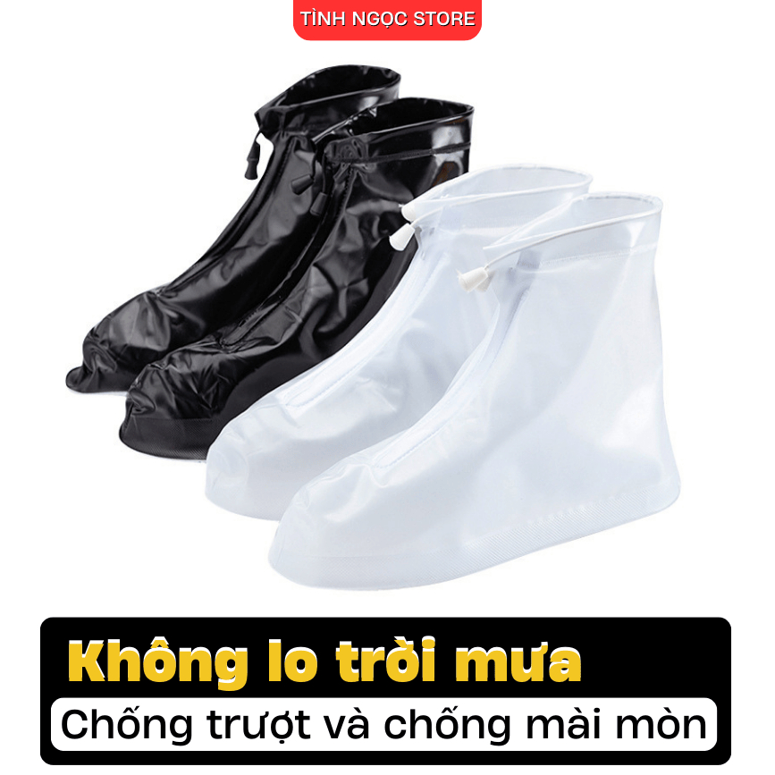 Ủng đi mưa tinhngocstore, túi bọc giày trời mưa chất liệu PVC chống nước, đế chống trơn trượt, có khóa kéo tiện lợi