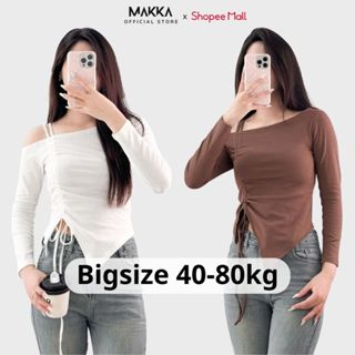 Áo thun nữ thiết kế MAKKA áo trễ vai dài tay phối dây rút vạt chéo mùa thu đông 3001