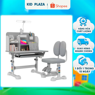 Bộ bàn học sinh A16+ xám mới chống gù chống cận, bàn học thông minh cho bé liền giá sách ghế chống gù có để chân