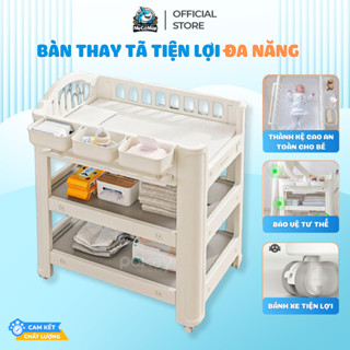 Bàn Thay Tã Đa Năng Cao Cấp, Bàn Thay Đồ Cho Bé  Có Bánh Xe Kết Hợp Kệ Để Đồ 3 Tầng Tiện Lợi, Nhựa Nguyên Sinh An Toàn