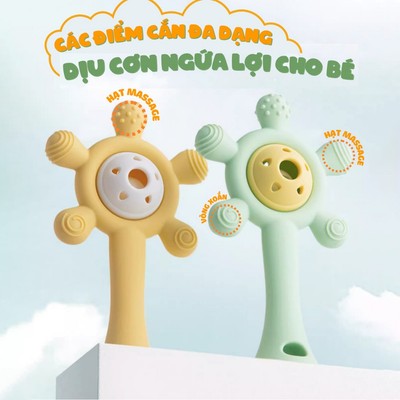 Gặm Nướu Cho Bé Silicon Hình Hoa KidAndMom ,Đồ Chơi Lục Lạc Cầm Tay Kích Thích Khả Năng Nghe Nhìn