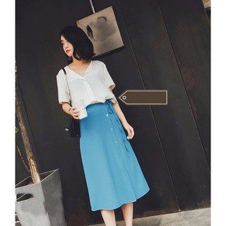 *.Chân váy thắt nơ phối nút Anie kèm ảnh thật