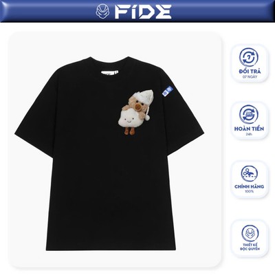 Áo thun FIDE JoyBear unisex form rộng đính gấu local brand cổ tròn oversize - AT154 (Tặng gấu)
