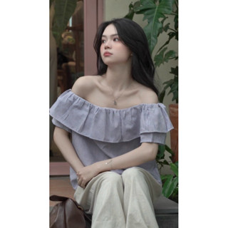 [SMOR.VN] TVS áo trễ vai sọc kiểu nữ mùa hè TVS