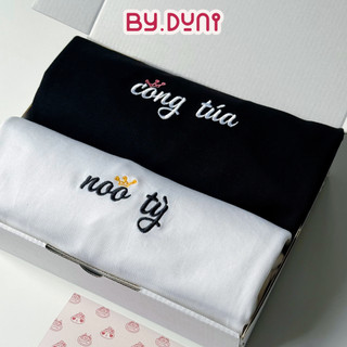 Áo thun thêu cặp đôi BY.DUNI form rộng unisex tay lỡ, cotton Local Brand mẫu CÔNG TÚA NÔ TỲ