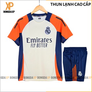  Áo Đá Bóng Real Madrid Kem Cam 2025 Đồ Đá Banh Vải Thun Lạnh Cao Cấp 