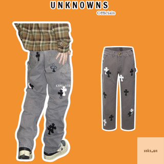 👑[Mirror Quaility]👑-Quần Jeans Chr0me Heart  Double Knee Carpenter Jean - Grey,Quần bò CH unisex cao cấp dày dặn