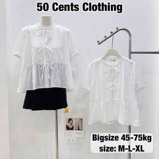 Áo Babydoll Tay Ngắn Cổ Sen Viền Ren Buộc Nơ Có Bigsize 45-75kg Chất Thô Boi Thêu Hoa (50 Cents Clothing) #296