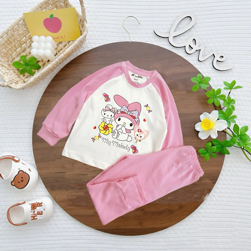 Bộ Dài Tay Bé Gái Cotton Xuất Dư Hồng Nhạt Cho Bé Từ 10-23kg Của BiBo Kids