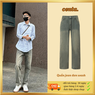 Quần jean nam ống suông wash CENTA Cạp cao hack dáng, quần jean bò dài streetwear