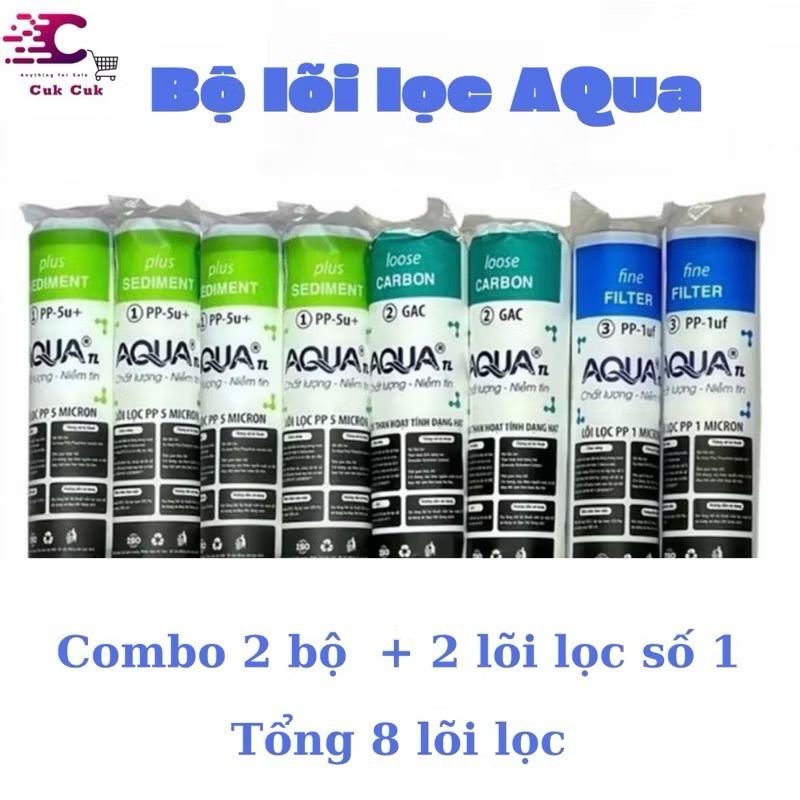(FREESHIP) Combo 8 lõi lọc nước 123 Aqua - Gồm 4 lõi số 1, 2 lõi số 2, 2 lõi số 3
