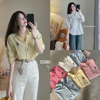 Áo Sơmi Thô Gigi.Studio Thêu MICKEY Cúc Sắc Màu hàng QC-dành cho Nữ