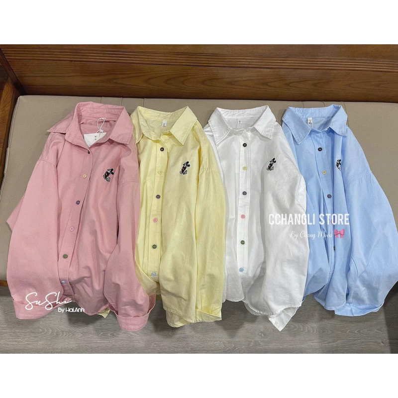 Áo Sơmi Thô Gigi.Studio Thêu MICKEY Cúc Sắc Màu hàng QC-dành cho Nữ | BigBuy360 - bigbuy360.vn