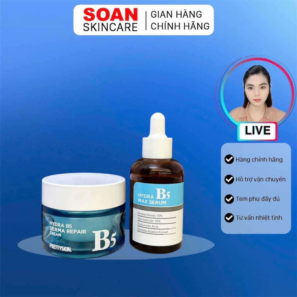 Combo 2 Tinh chất phục hồi dưỡng trắng Hydra B5 Max Serum và Kem dưỡng phục hồi dưỡng trắng Hydra B5
