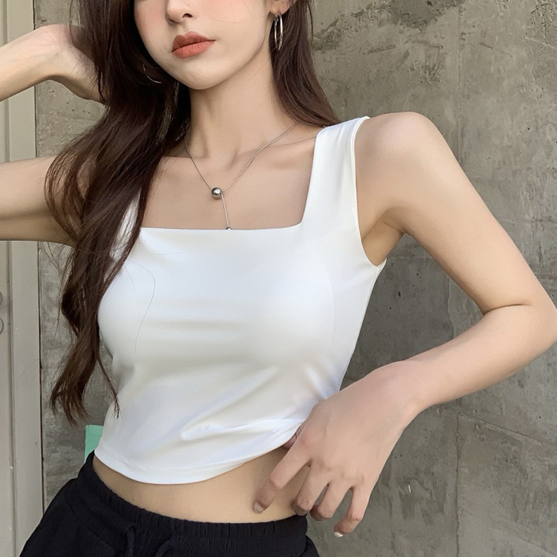 Áo 2 Dây Croptop Nữ Cổ Vuông Chất Liệu Thun Cotton Kiểu Ôm Bó Sát Body Tôn Dáng