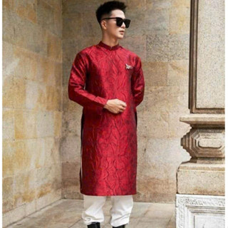 Áo dài nam cách tân vân nổi Thiều Hoa áo dài dáng xuông chất liệu tafta trẻ trung, thanh lịch, đứng form - AD031